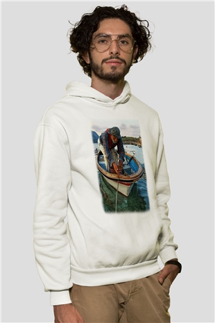 Balıkçı Beyaz Unisex Hoodie