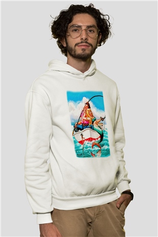 Balıkçı Beyaz Unisex Hoodie