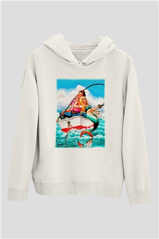 Balıkçı Beyaz Unisex Hoodie