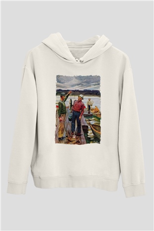 Balıkçı Beyaz Unisex Kapüşonlu Sweatshirt