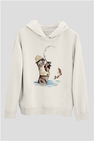 Balıkçı Beyaz Unisex Kapüşonlu Sweatshirt