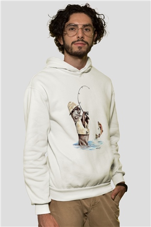 Balıkçı Beyaz Unisex Kapüşonlu Sweatshirt