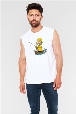 Balıkçı Beyaz Unisex Kolsuz Tişört