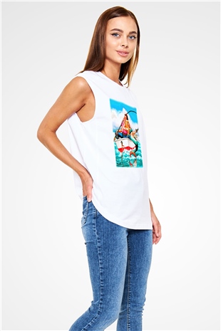 Balıkçı Beyaz Unisex Kolsuz Tişört
