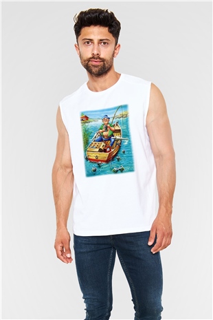 Balıkçı Beyaz Unisex Kolsuz Tişört