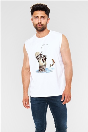 Balıkçı Beyaz Unisex Kolsuz Tişört