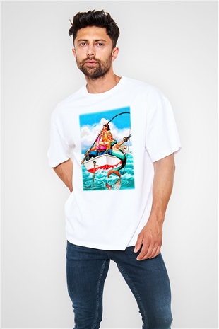 Balıkçı Beyaz Unisex Oversize Tişört T-Shirt