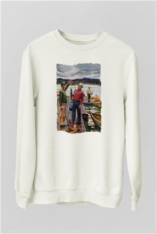 Balıkçı Beyaz Unisex Sweatshirt