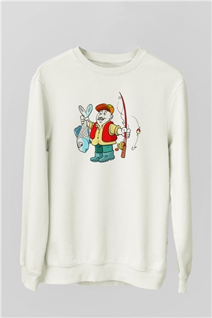 Balıkçı Beyaz Unisex Sweatshirt