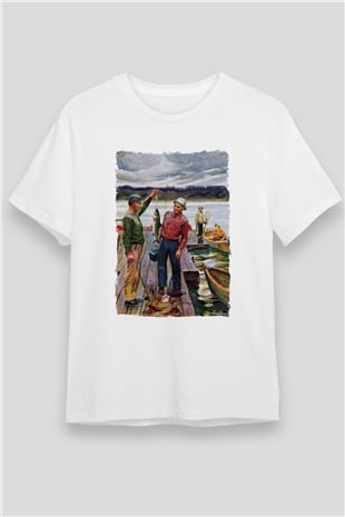 Balıkçı Beyaz Unisex Tişört T-Shirt - TişörtFabrikası