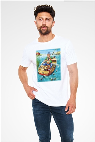 Balıkçı Beyaz Unisex Tişört T-Shirt - TişörtFabrikası