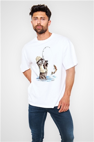Balıkçı Beyaz Oversize Tişört Oversize T-shirt - TişörtFabrikası