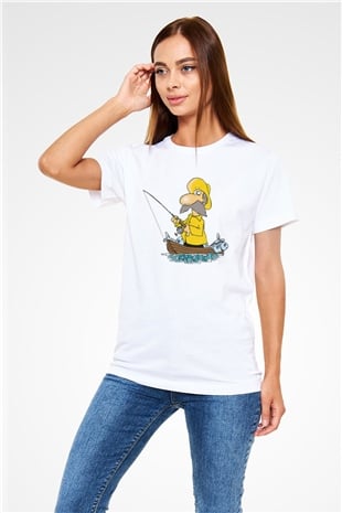 Balıkçı Beyaz Unisex Tişört T-Shirt - TişörtFabrikası