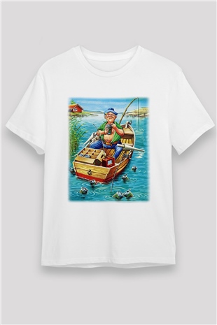 Balıkçı Beyaz Unisex Tişört T-Shirt - TişörtFabrikası