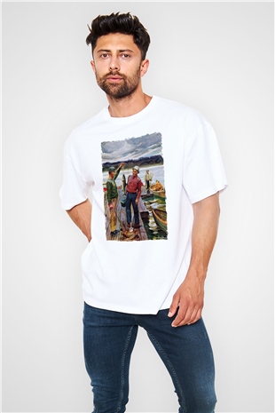 Balıkçı Beyaz Oversize Tişört Oversize T-shirt - TişörtFabrikası