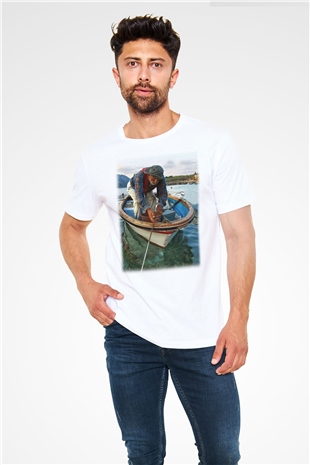 Balıkçı Beyaz Unisex Tişört T-Shirt - TişörtFabrikası