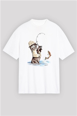 Balıkçı Beyaz Oversize Tişört Oversize T-shirt - TişörtFabrikası