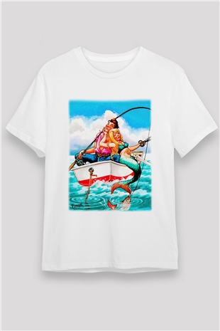 Balıkçı Beyaz Unisex Tişört T-Shirt - TişörtFabrikası