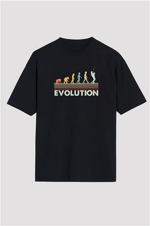 Balıkçı Evrimi Baskılı Unisex Oversize Tişört - Tshirt