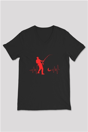 Balıkçı Siyah Unisex V Yaka Tişört