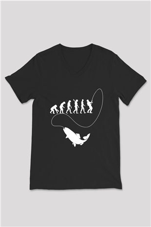 Balıkçı Siyah Unisex V Yaka Tişört