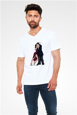 Balo Beyaz Unisex V Yaka Tişört