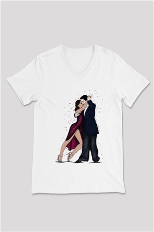 Balo Beyaz Unisex V Yaka Tişört