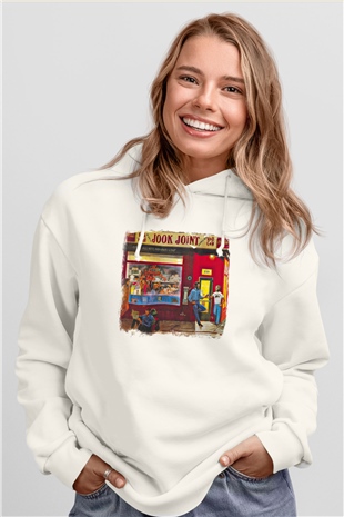 Band Baskılı Unisex Beyaz Hoodie