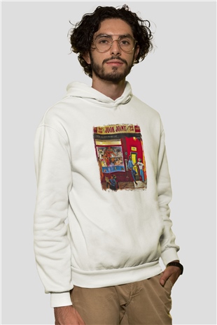 Band Baskılı Unisex Beyaz Hoodie