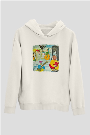 Band Baskılı Unisex Beyaz Hoodie