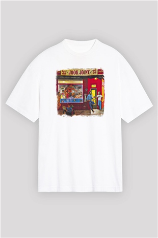 Band Baskılı Unisex Beyaz Oversize Tişört