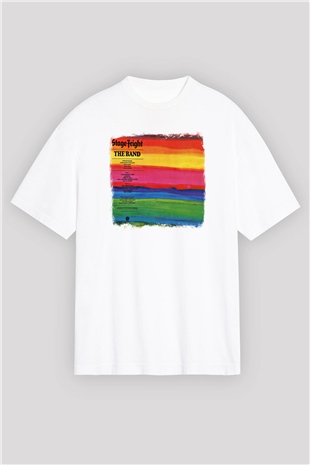 Band Baskılı Unisex Beyaz Oversize Tişört