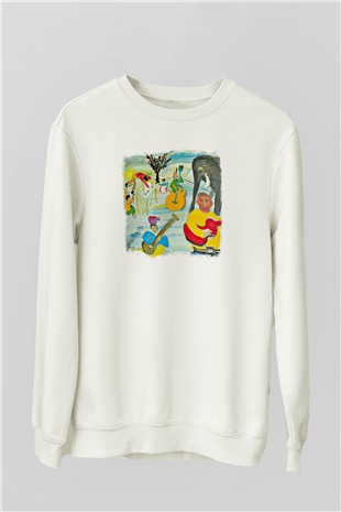 Band Baskılı Unisex Beyaz Sweatshirt