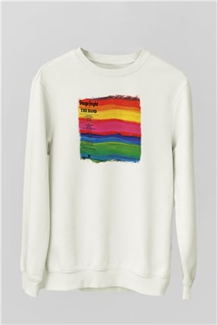 Band Baskılı Unisex Beyaz Sweatshirt