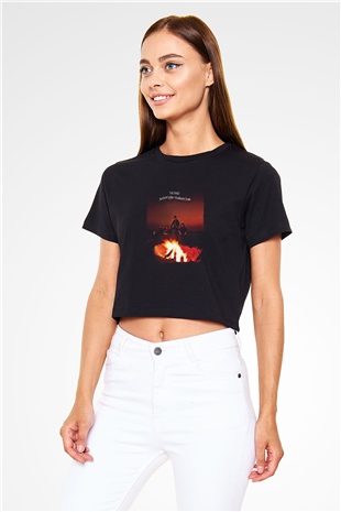 Band Baskılı Unisex Siyah Crop Top Tişört