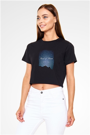 Band of Horses Baskılı Unisex Siyah Crop Top Tişört