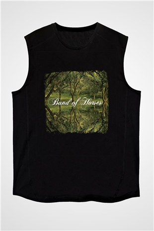 Band of Horses Baskılı Unisex Siyah Kolsuz Tişört