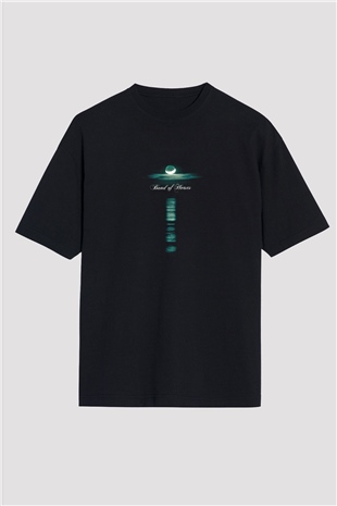 Band of Horses Baskılı Unisex Siyah Oversize Tişört