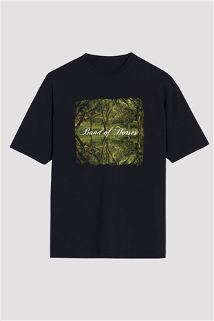 Band of Horses Baskılı Unisex Siyah Oversize Tişört