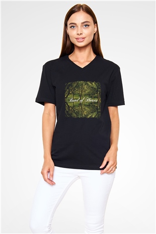 Band of Horses Baskılı Unisex Siyah V Yaka Tişört