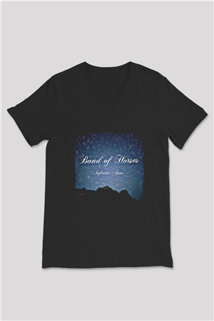 Band of Horses Baskılı Unisex Siyah V Yaka Tişört