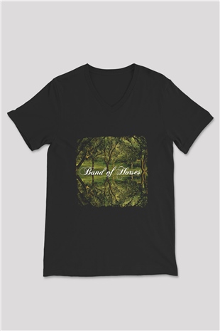 Band of Horses Baskılı Unisex Siyah V Yaka Tişört