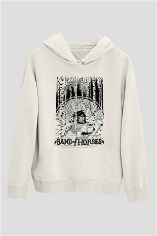 Band of Horses Beyaz Unisex Kapşonlu Sweatshirt