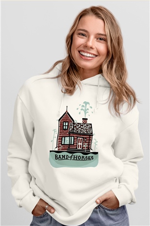 Band of Horses Beyaz Unisex Kapüşonlu Sweatshirt