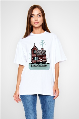Band of Horses Beyaz Oversize Tişört Oversize T-shirt - TişörtFabrikası