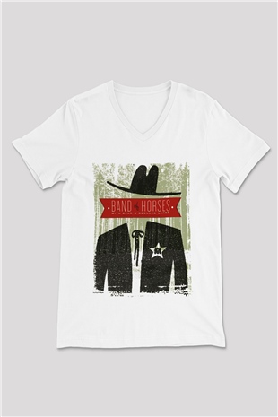 Band of Horses Beyaz Unisex V Yaka Tişört T-Shirt