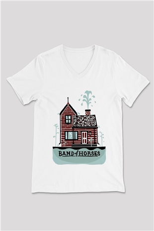 Band of Horses Beyaz Unisex V Yaka Tişört