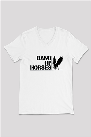 Band of Horses Beyaz Unisex V Yaka Tişört