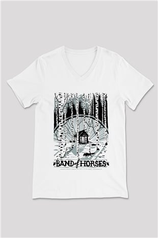 Band of Horses Beyaz Unisex V Yaka Tişört T-Shirt