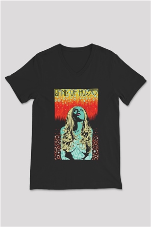 Band of Horses Siyah Unisex V Yaka Tişört T-Shirt
